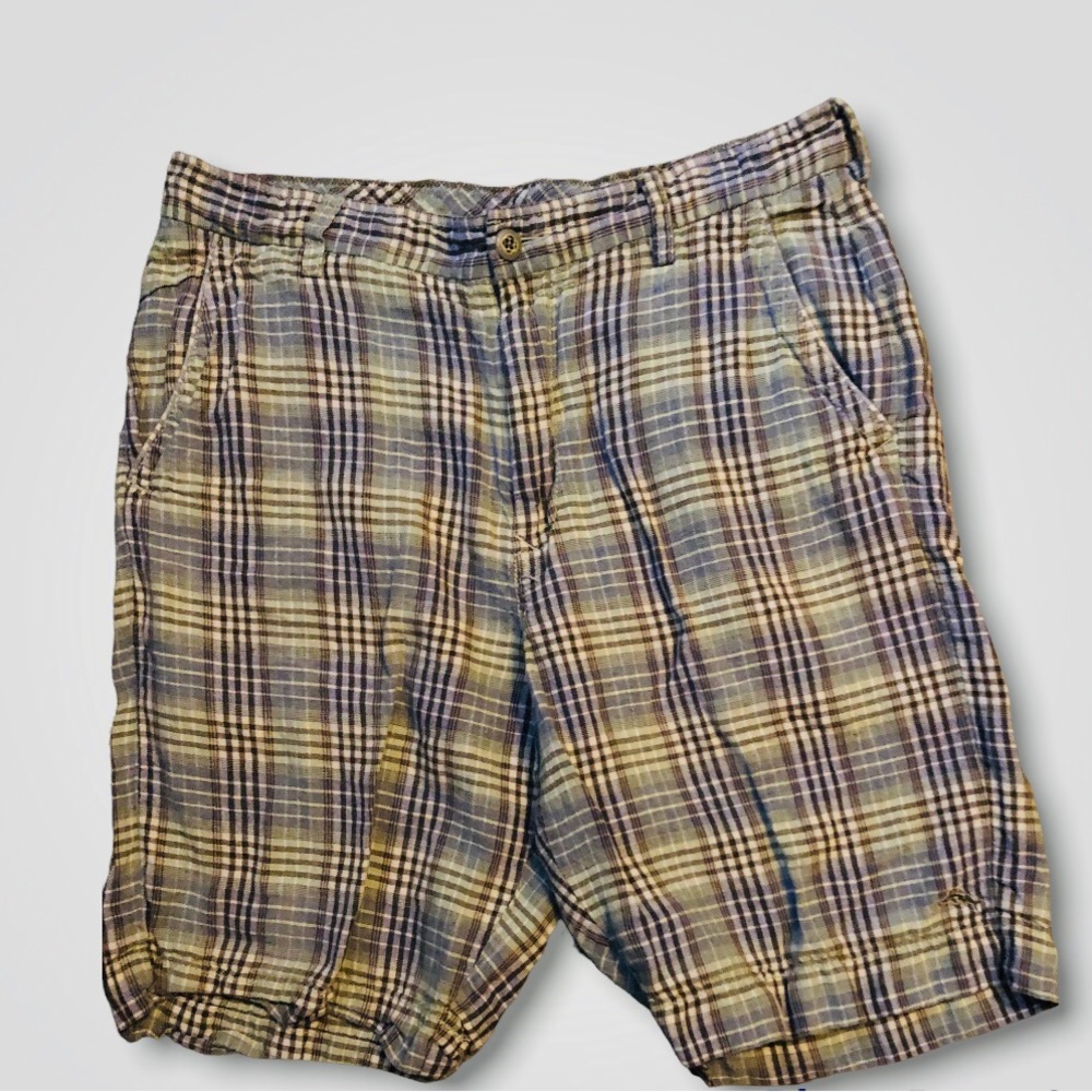 Tommy Bahama silk plaid flat front preppy shorts